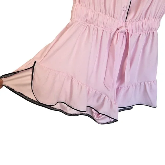 Victoria's Secret Pink Ruffle Romper Pijamas Size S Flirty Coquette Lounge Chic - Picture 3 of 9